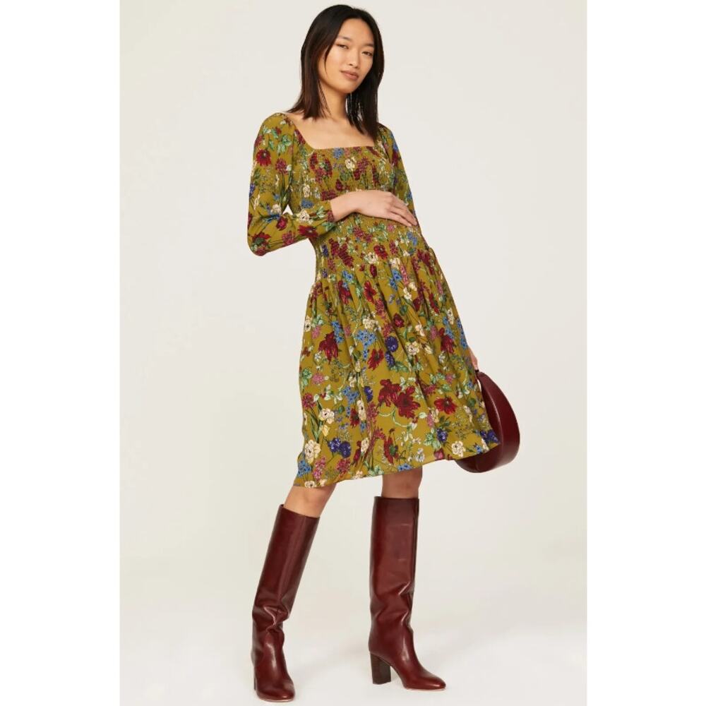 Hatch Womens Freya Maternity Shift Dress Long Sleeves Floral Yellow Size 0